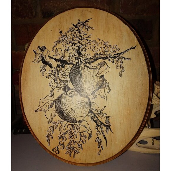 Vintage Hand Drawn Apples Berries & Leaves Wall Hanging on Wood farmhouse decor - Picture 6 of 10